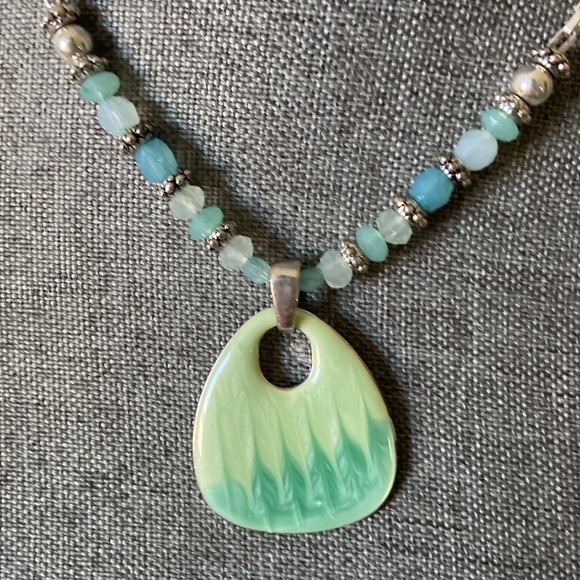 Vintage 90s Swirly Enamel Pendant Necklace & Earrings Set - Picture 3 of 4